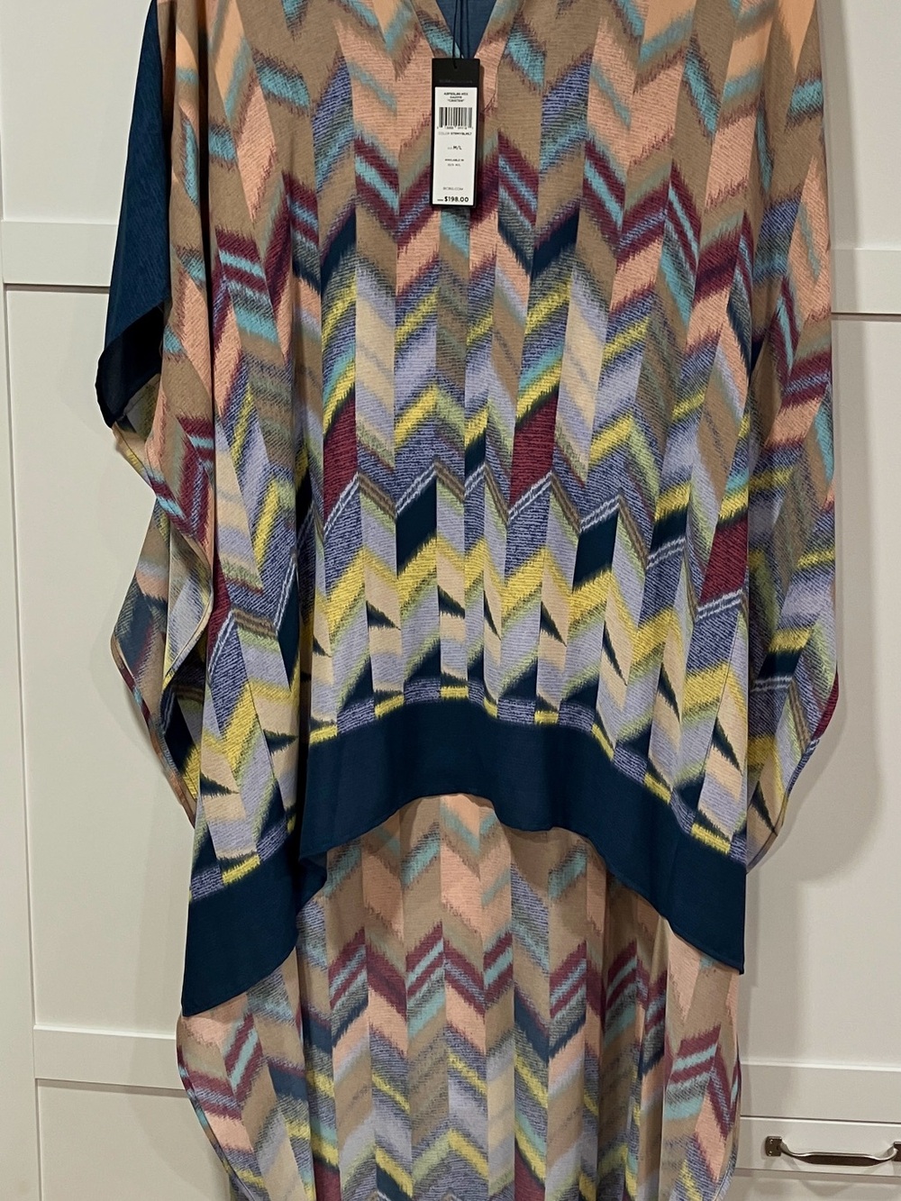 Chevron Print Lightweight Kimono in Peach, Navy, Yellow